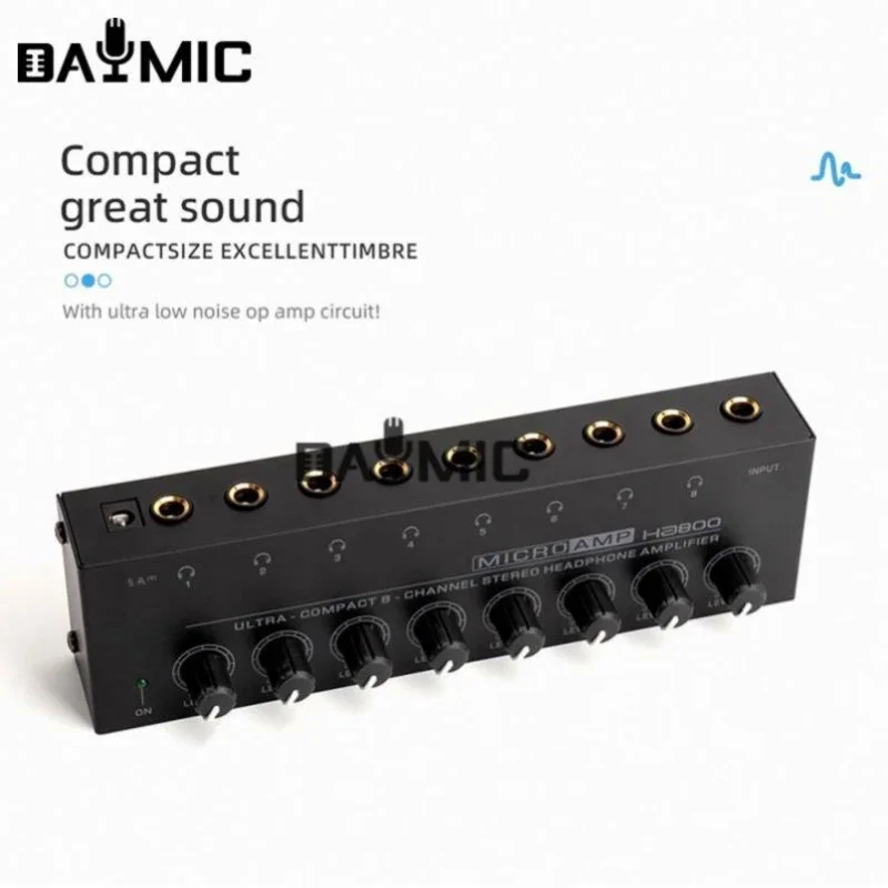 Factory 8channels audio Headphone Amplifier mixer HA800 metal Stereo Earphone Splitter AMP 4 channels for Music Mixer Recording