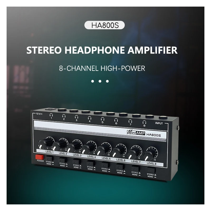 8-channel headphone amplifier - portable ultra-low noise multi port stereo headphone distributor, suitable bands' recordings