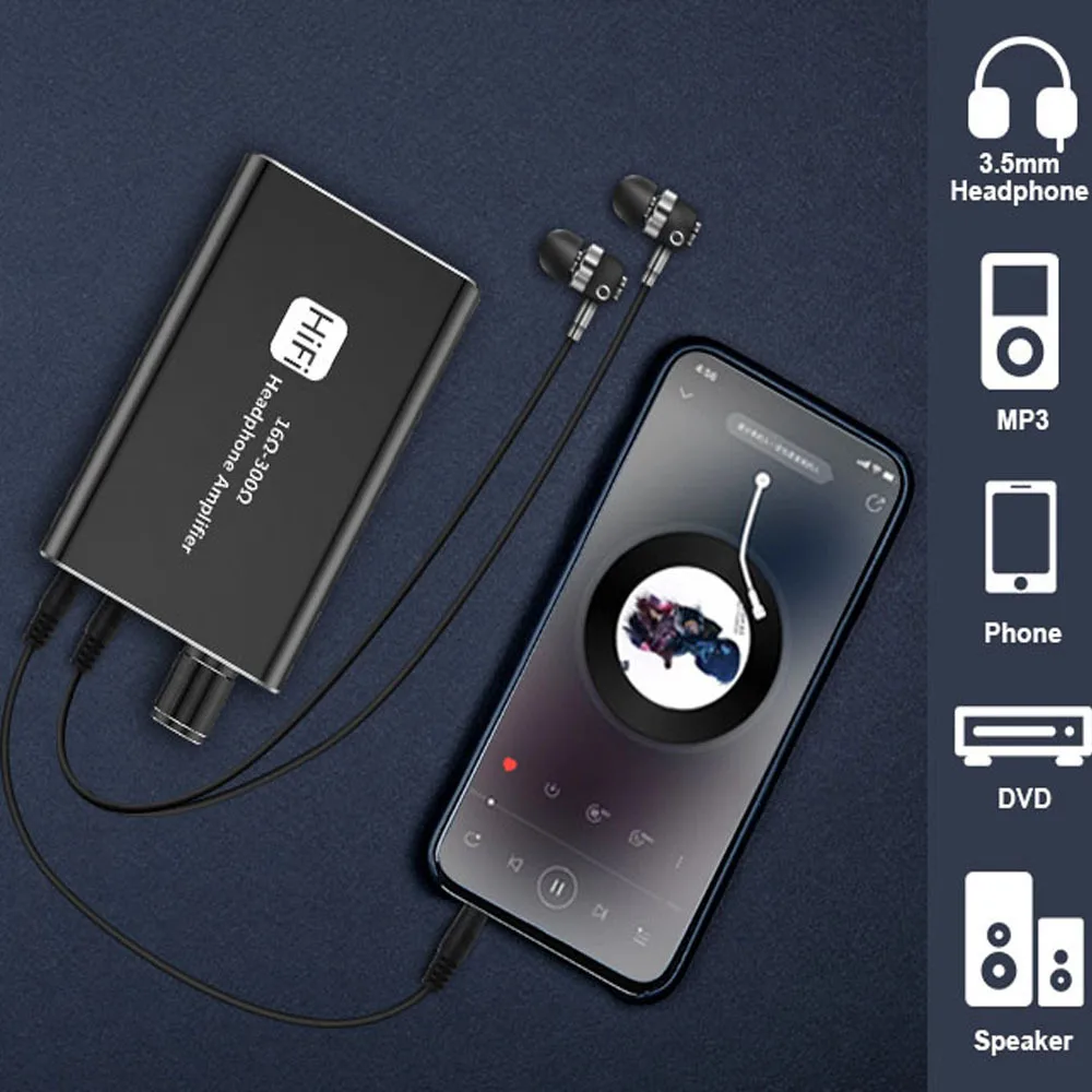 Portable Headphone Amp Rechargeable Two-Stage GAIN Switch HiFi Amplifier Compatible MP3/4 Phones PC 3.5mm Audio Digital Devices